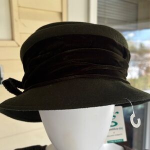 Galliano Olive Green Felt Cloche with Dark Velvet Band